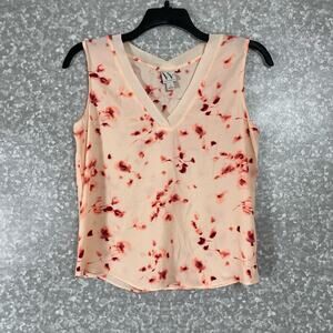 Worthington Pink Abstract Floral Sleeveless Chiffon Top - Size Small - Rib Neck